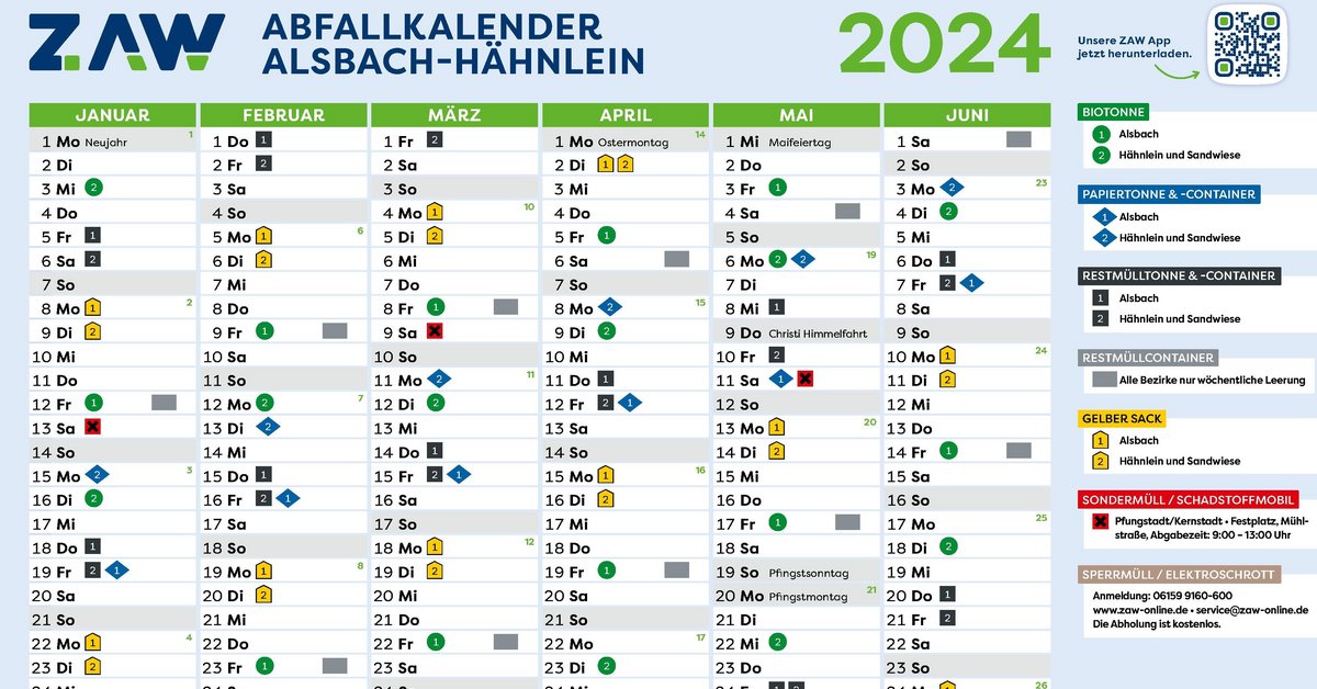 ZAW-Abfallkalender 2025: Gemeinde Alsbach-Hähnlein