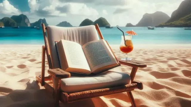 KI-Bild Buch auf Sonnenstuhl